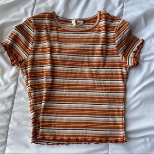 SKY AND SPARROW Stripe Womens Rust Baby Tee